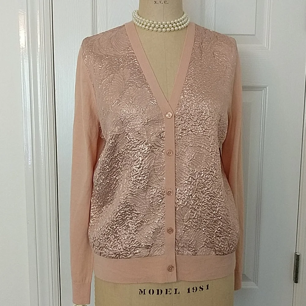 Tory Burch Cloque Front Cardigan Sweater Sz. L